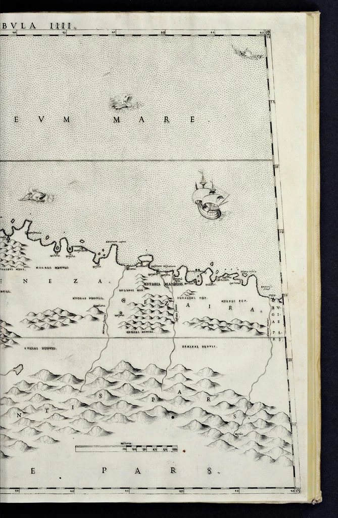 An illustration from Geografia di M. Livio Sanvto, distinta in XII libri : ne' quali, oltra l'esplicatione di molti luoghi di Tolomeo e della Bussola, e dell' Aguglia, si dichiarano le prouincie, popoli, regni, città, porti, monti, fiumi, laghi, e costumi dell'Africa : con XII tauole di essa Africa in dissegno di rame : aggiuntiui de piu tre indicci da M. Giovan Carlo Saraceni, 1588, leaf 66