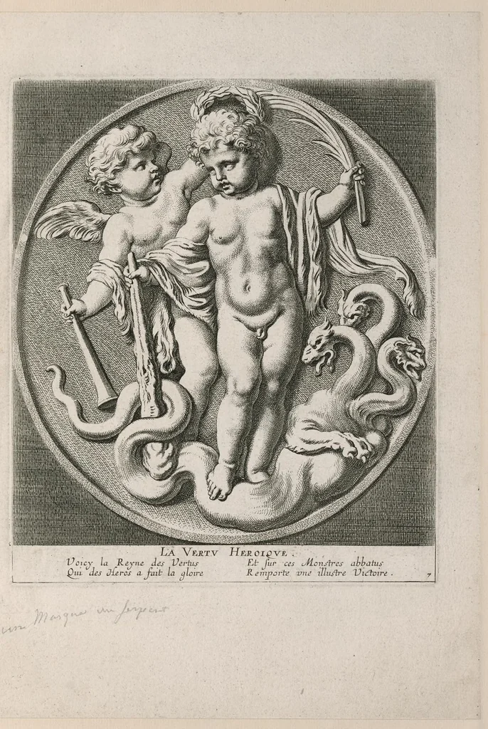 An illustration from Les vertus innocentes ou leurs simboles sous des figures d'enfans : necessaires aux amateurs de la muette poesie, & de la pinture parlante, leaf 22