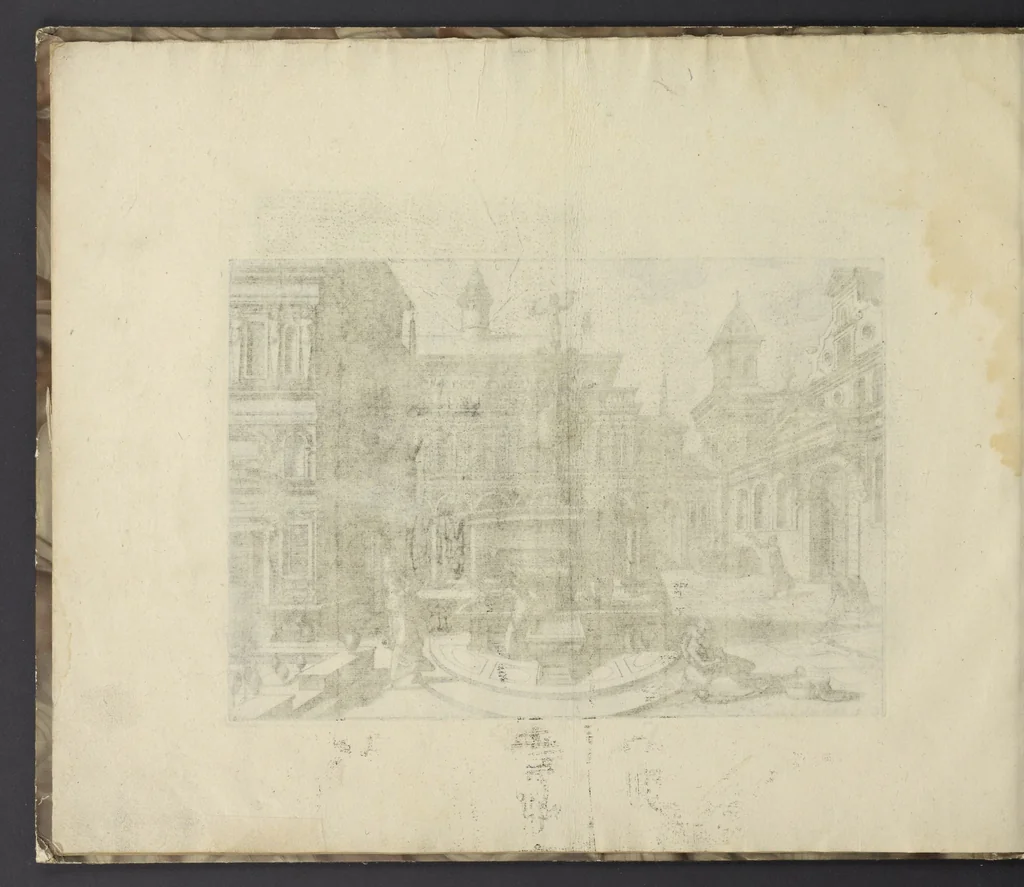 An illustration from Artis perspectiuae plurium generum elegantissimae formulae [graphic], multigenis fontibus, nonnullisq[ue] hortulis affabre factis exornatae, in cõmodum artificum, eorumq[ue] qui architectura, aedificiorumq[ue] cõmensurata uarietate delectantur, antea nunquam impressae, 1568, leaf 11