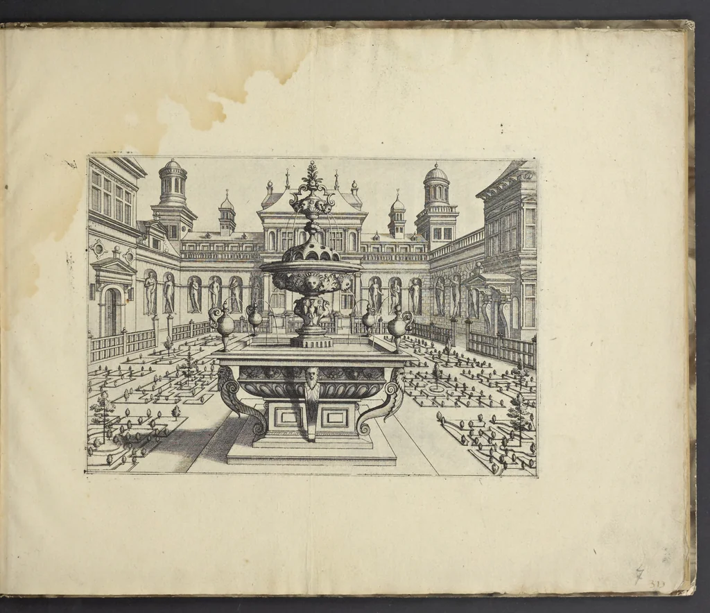 An illustration from Artis perspectiuae plurium generum elegantissimae formulae [graphic], multigenis fontibus, nonnullisq[ue] hortulis affabre factis exornatae, in cõmodum artificum, eorumq[ue] qui architectura, aedificiorumq[ue] cõmensurata uarietate delectantur, antea nunquam impressae, 1568, leaf 18