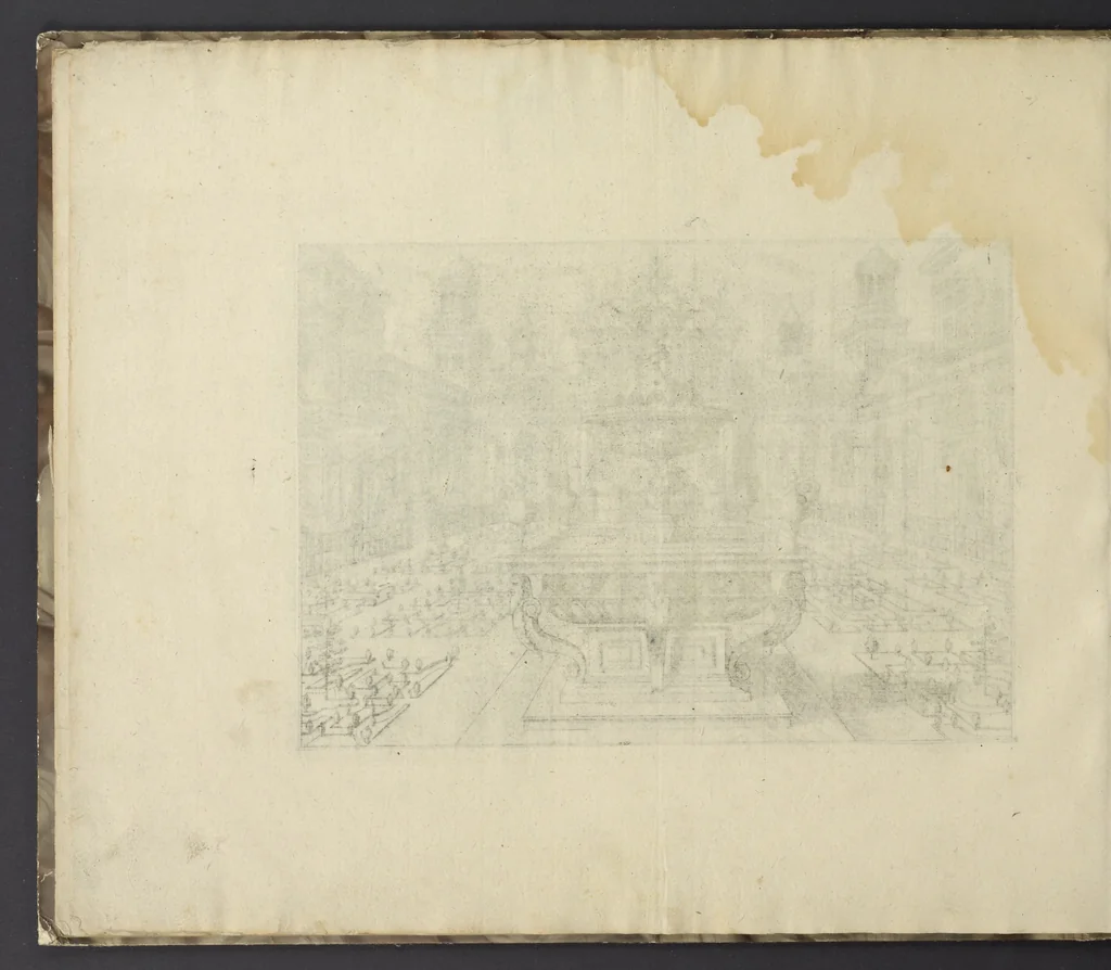 An illustration from Artis perspectiuae plurium generum elegantissimae formulae [graphic], multigenis fontibus, nonnullisq[ue] hortulis affabre factis exornatae, in cõmodum artificum, eorumq[ue] qui architectura, aedificiorumq[ue] cõmensurata uarietate delectantur, antea nunquam impressae, 1568, leaf 19