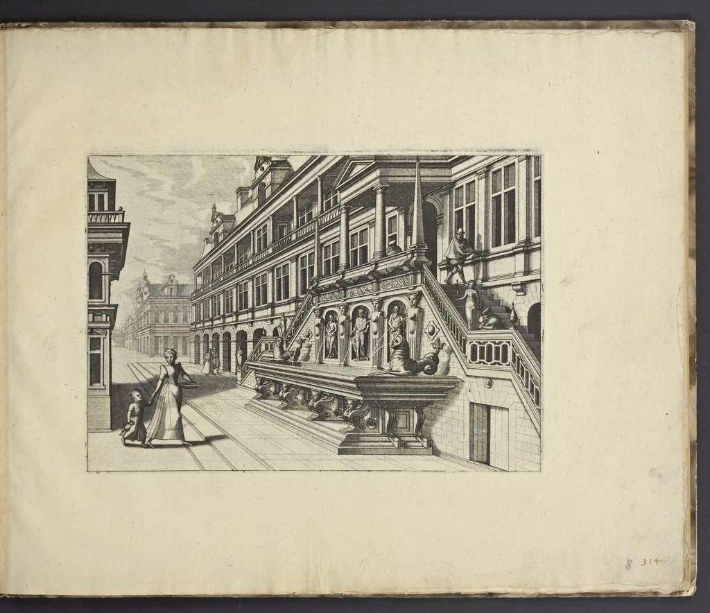 An illustration from Artis perspectiuae plurium generum elegantissimae formulae [graphic], multigenis fontibus, nonnullisq[ue] hortulis affabre factis exornatae, in cõmodum artificum, eorumq[ue] qui architectura, aedificiorumq[ue] cõmensurata uarietate delectantur, antea nunquam impressae, 1568, leaf 20