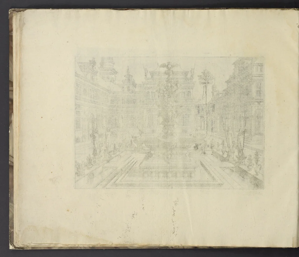 An illustration from Artis perspectiuae plurium generum elegantissimae formulae [graphic], multigenis fontibus, nonnullisq[ue] hortulis affabre factis exornatae, in cõmodum artificum, eorumq[ue] qui architectura, aedificiorumq[ue] cõmensurata uarietate delectantur, antea nunquam impressae, 1568, leaf 29