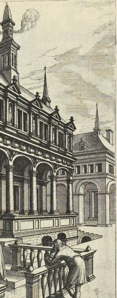 An illustration from Artis perspectiuae plurium generum elegantissimae formulae [graphic], multigenis fontibus, nonnullisq[ue] hortulis affabre factis exornatae, in cõmodum artificum, eorumq[ue] qui architectura, aedificiorumq[ue] cõmensurata uarietate delectantur, antea nunquam impressae, 1568, leaf 30