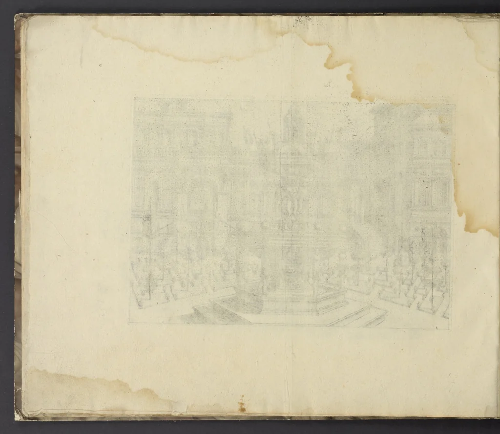 An illustration from Artis perspectiuae plurium generum elegantissimae formulae [graphic], multigenis fontibus, nonnullisq[ue] hortulis affabre factis exornatae, in cõmodum artificum, eorumq[ue] qui architectura, aedificiorumq[ue] cõmensurata uarietate delectantur, antea nunquam impressae, 1568, leaf 35