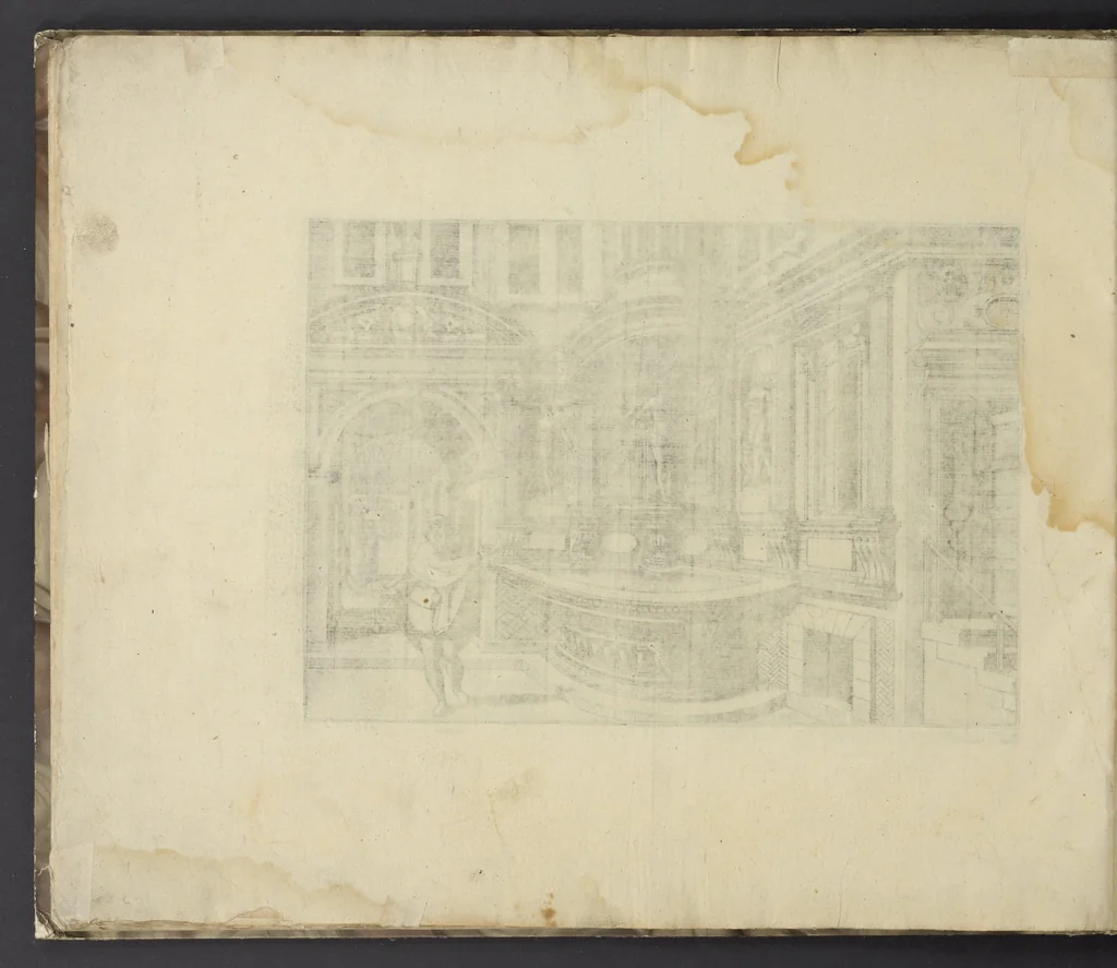 An illustration from Artis perspectiuae plurium generum elegantissimae formulae [graphic], multigenis fontibus, nonnullisq[ue] hortulis affabre factis exornatae, in cõmodum artificum, eorumq[ue] qui architectura, aedificiorumq[ue] cõmensurata uarietate delectantur, antea nunquam impressae, 1568, leaf 37
