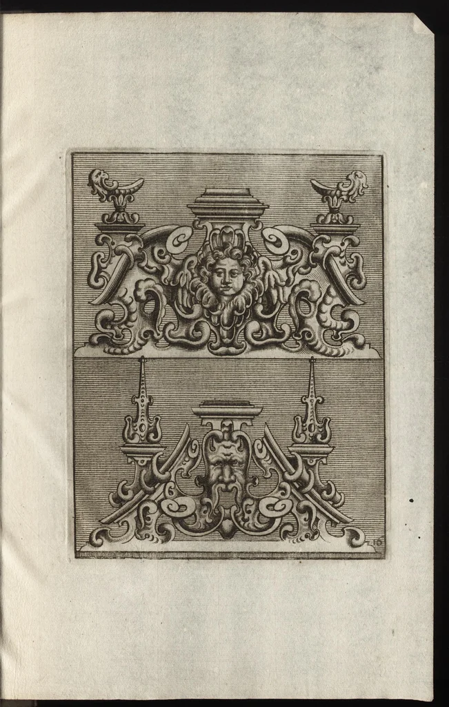 An illustration from Neues Zieratenbuch, den Schreinern, Tischlern oder Küstlern und Bildhauer[n] sehr dienstlich, 1650, leaf 38