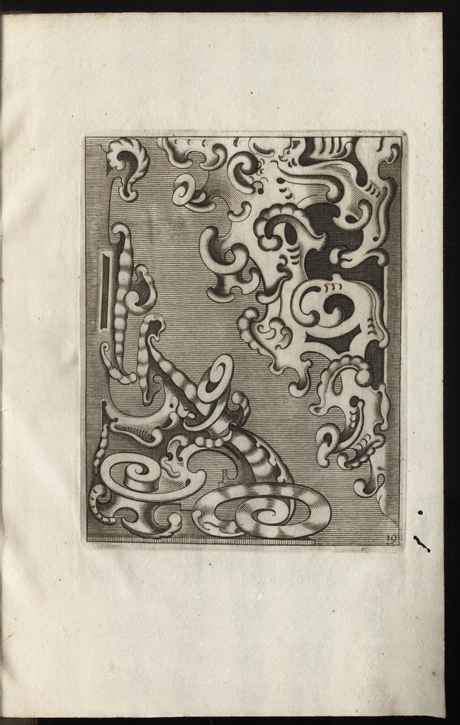 An illustration from Neues Zieratenbuch, den Schreinern, Tischlern oder Küstlern und Bildhauer[n] sehr dienstlich, 1650, leaf 44