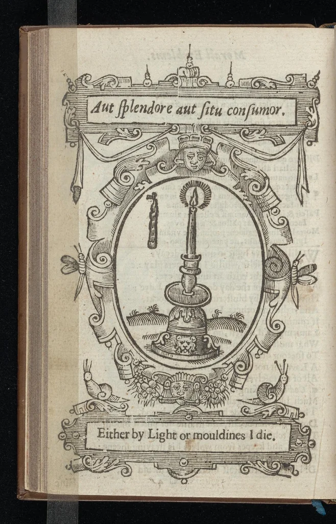An illustration from Lychnocausia, siue, Moralia facum emblemata = Lights, morall emblems, 1638, leaf 41
