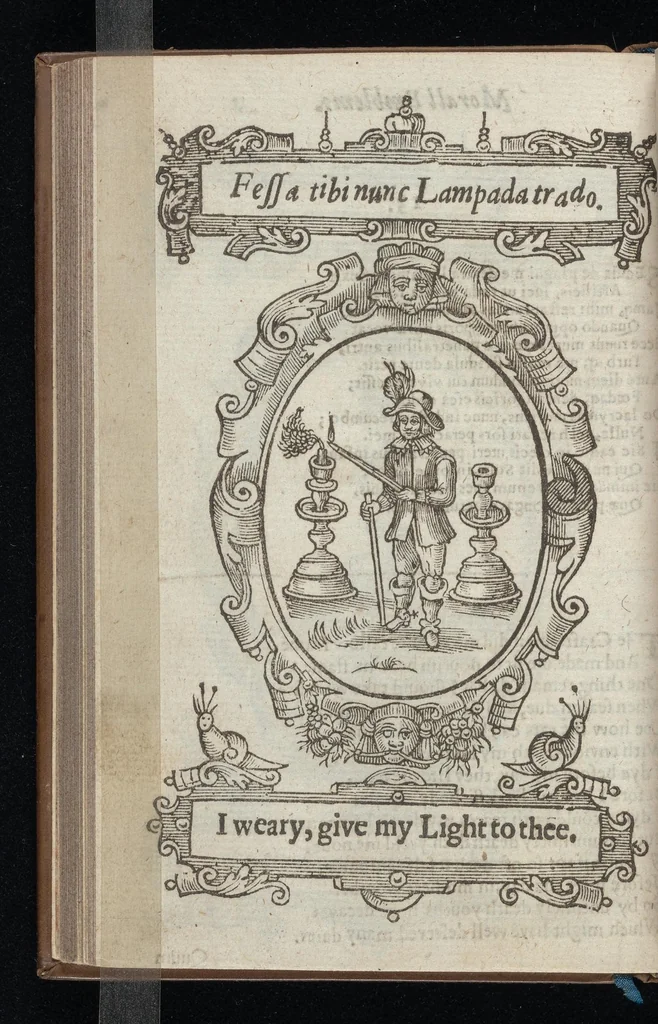 An illustration from Lychnocausia, siue, Moralia facum emblemata = Lights, morall emblems, 1638, leaf 45