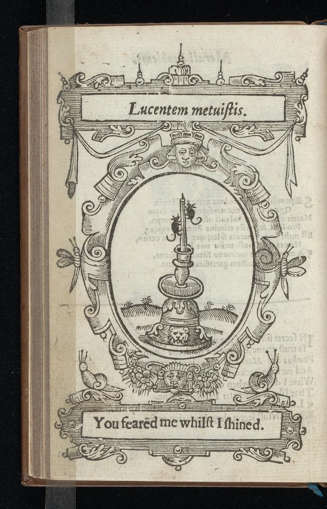 An illustration from Lychnocausia, siue, Moralia facum emblemata = Lights, morall emblems, 1638, leaf 55