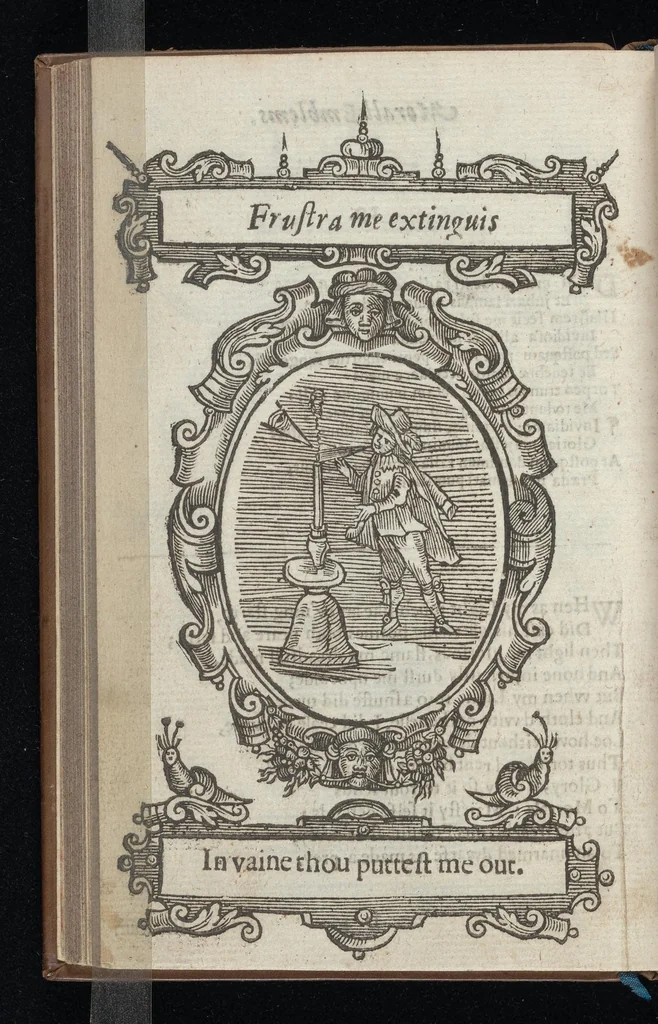 An illustration from Lychnocausia, siue, Moralia facum emblemata = Lights, morall emblems, 1638, leaf 57