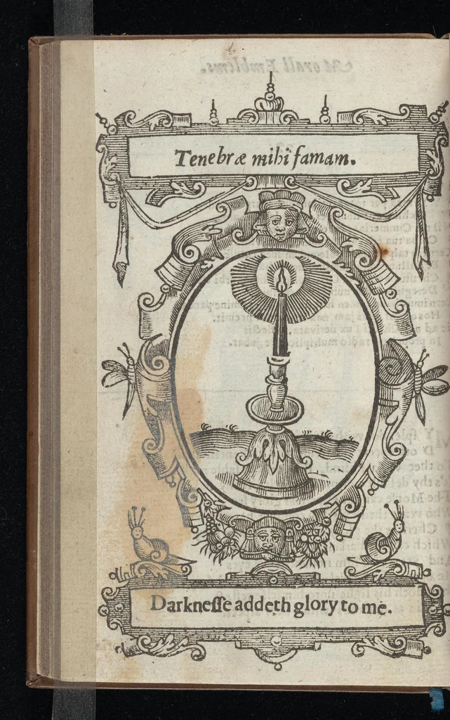 An illustration from Lychnocausia, siue, Moralia facum emblemata = Lights, morall emblems, 1638, leaf 63