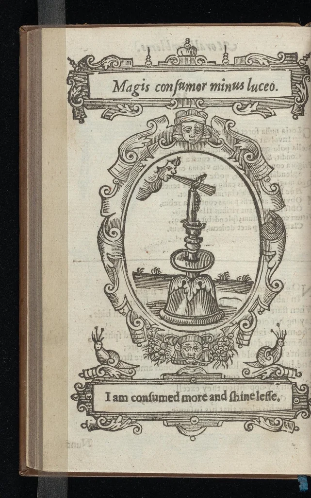 An illustration from Lychnocausia, siue, Moralia facum emblemata = Lights, morall emblems, 1638, leaf 65