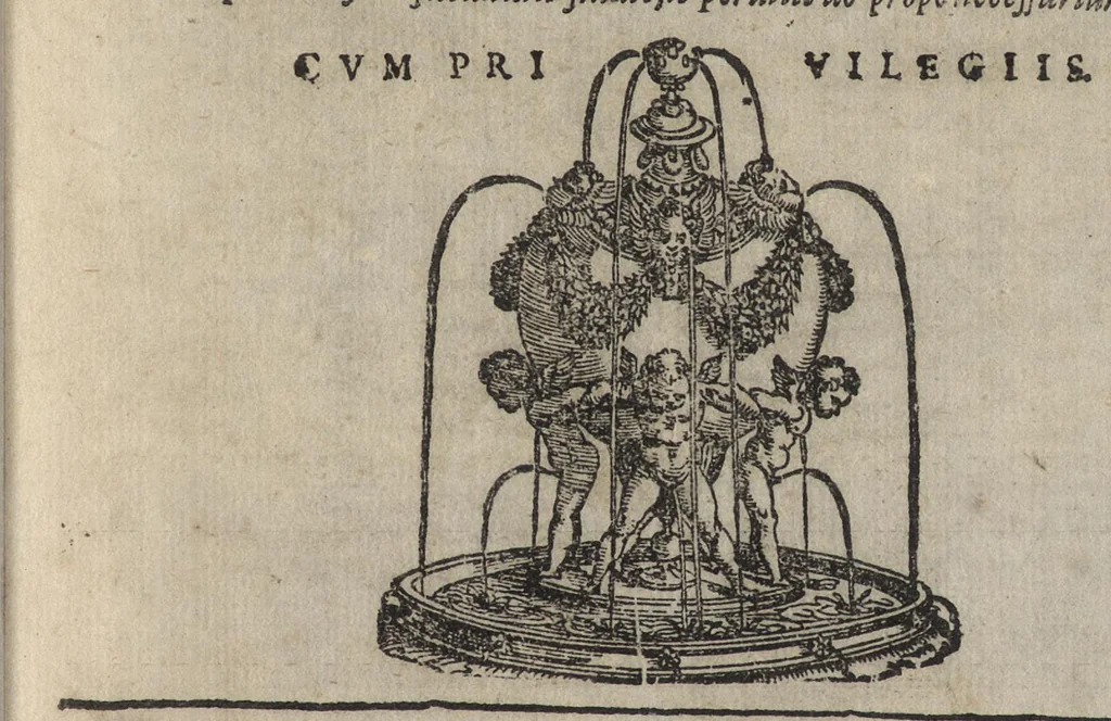 An illustration from Natalis Comitis Mythologiae sive explicationvm fabvlarvm libri X : in quibus omnia propè naturalis & moralis philosophiae dogmata contenta fuisse demonstratur : nuper ab ipso autore pluribus sexcentis locis aucti & locupletati ... : quibus accedunt libri quatuor venationum carmine ab eodem conscripti .., 1581, leaf 8