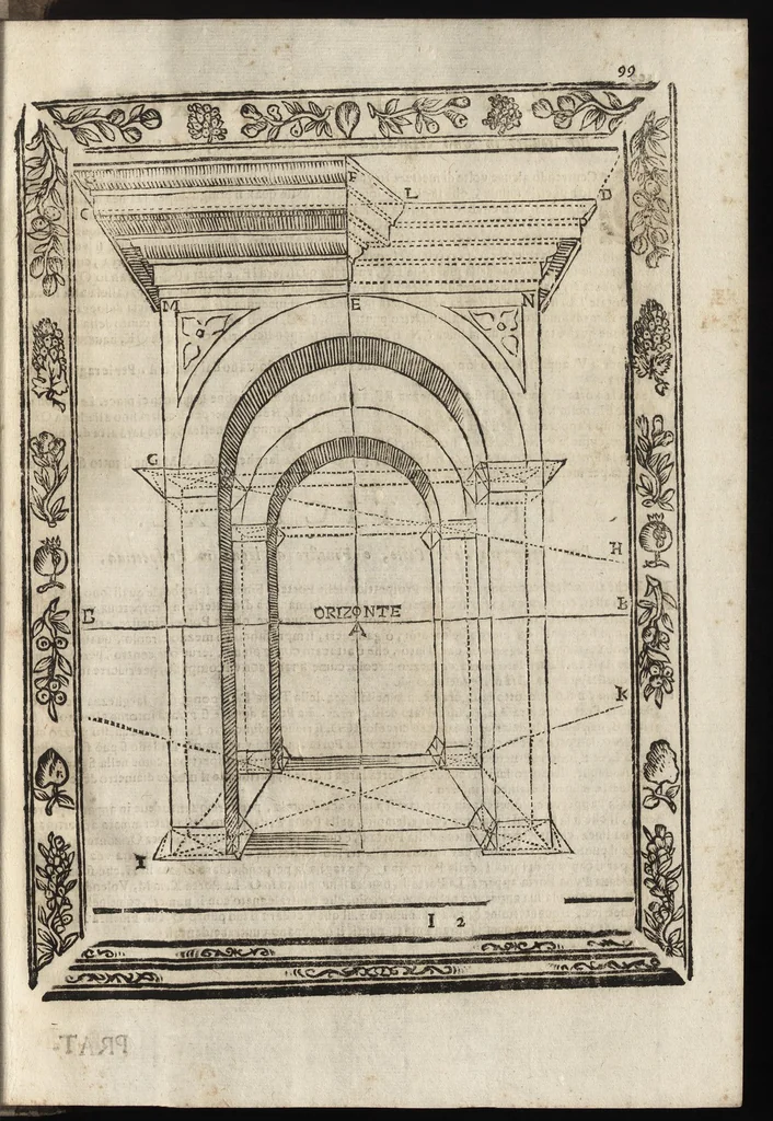 An illustration from Paradossi per pratticare la prospettiva senza saperla, fiori, per facilitare l'intelligenza, frutti, per non operare alla cieca. Cognitioni necessarie à pittori, scultori, architetti, ed à qualunque si diletta di disegno, 1683, leaf 110