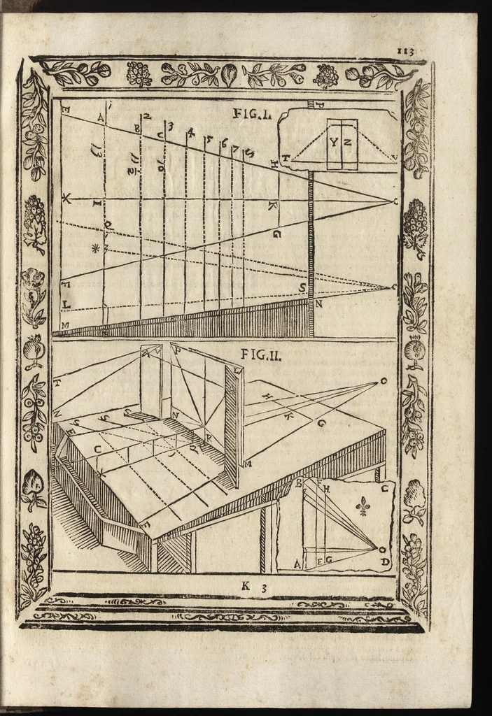 An illustration from Paradossi per pratticare la prospettiva senza saperla, fiori, per facilitare l'intelligenza, frutti, per non operare alla cieca. Cognitioni necessarie à pittori, scultori, architetti, ed à qualunque si diletta di disegno, 1683, leaf 124
