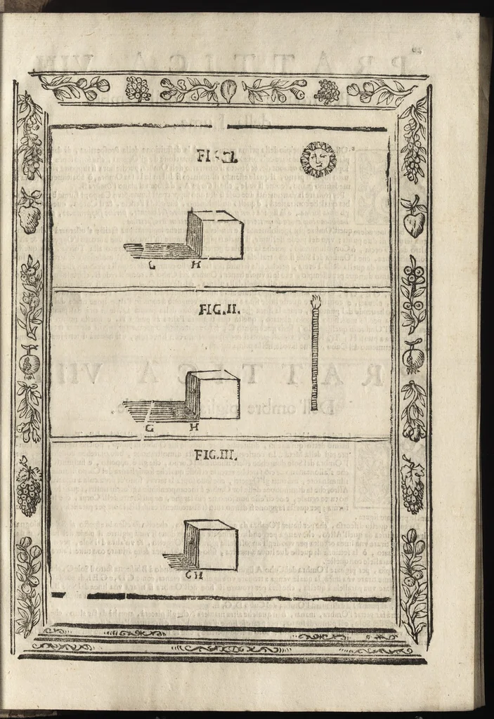 An illustration from Paradossi per pratticare la prospettiva senza saperla, fiori, per facilitare l'intelligenza, frutti, per non operare alla cieca. Cognitioni necessarie à pittori, scultori, architetti, ed à qualunque si diletta di disegno, 1683, leaf 154