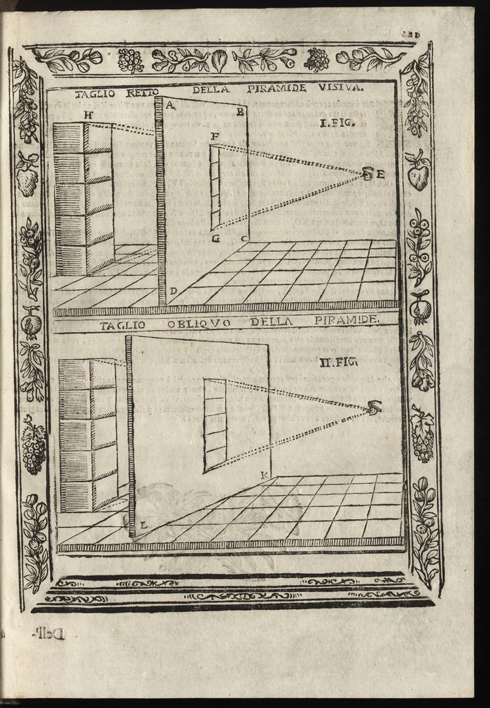 An illustration from Paradossi per pratticare la prospettiva senza saperla, fiori, per facilitare l'intelligenza, frutti, per non operare alla cieca. Cognitioni necessarie à pittori, scultori, architetti, ed à qualunque si diletta di disegno, 1683, leaf 32