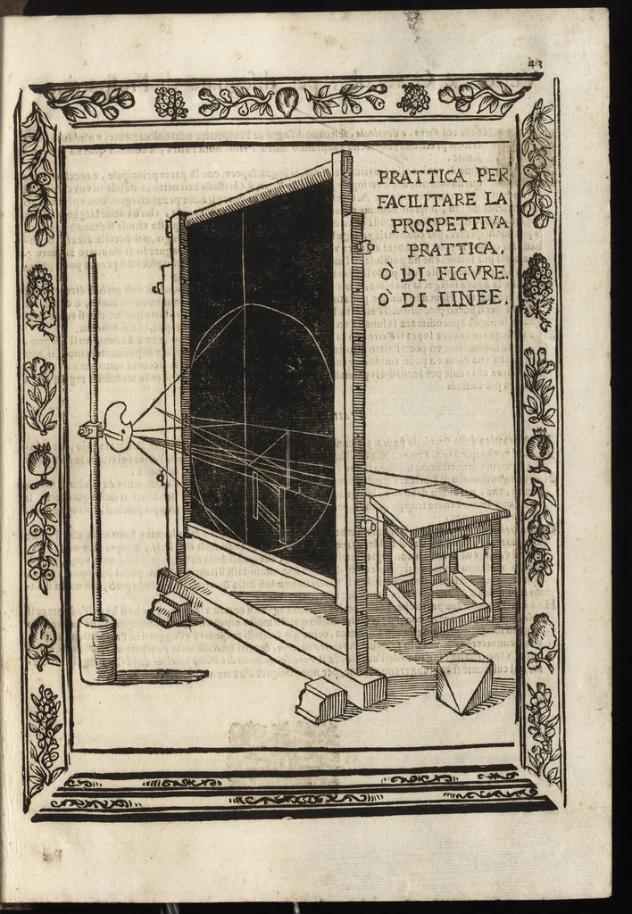 An illustration from Paradossi per pratticare la prospettiva senza saperla, fiori, per facilitare l'intelligenza, frutti, per non operare alla cieca. Cognitioni necessarie à pittori, scultori, architetti, ed à qualunque si diletta di disegno, 1683, leaf 54