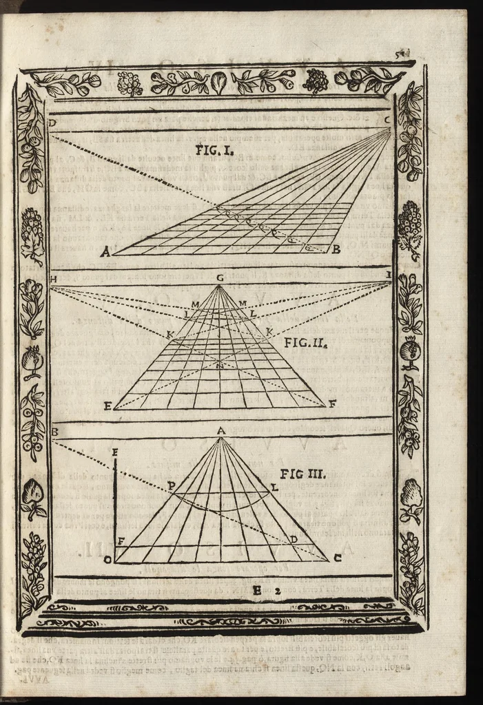 An illustration from Paradossi per pratticare la prospettiva senza saperla, fiori, per facilitare l'intelligenza, frutti, per non operare alla cieca. Cognitioni necessarie à pittori, scultori, architetti, ed à qualunque si diletta di disegno, 1683, leaf 62