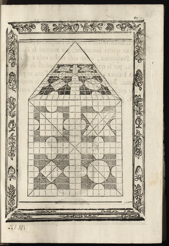 An illustration from Paradossi per pratticare la prospettiva senza saperla, fiori, per facilitare l'intelligenza, frutti, per non operare alla cieca. Cognitioni necessarie à pittori, scultori, architetti, ed à qualunque si diletta di disegno, 1683, leaf 78