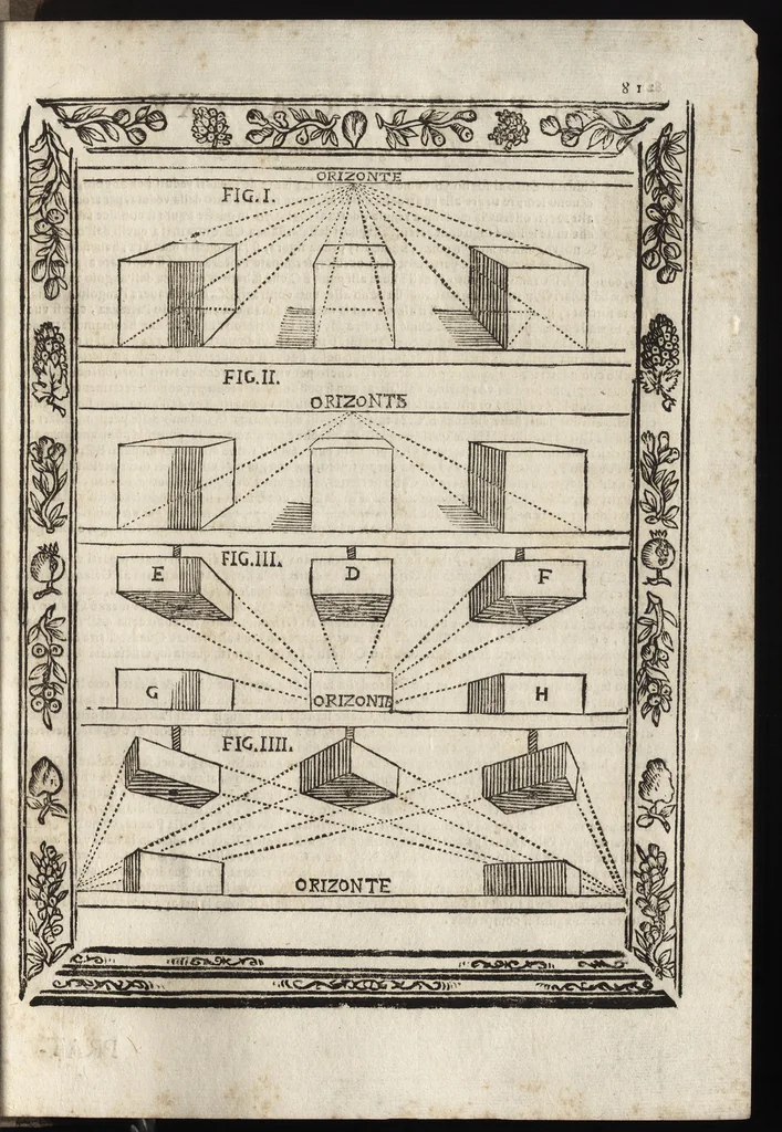 An illustration from Paradossi per pratticare la prospettiva senza saperla, fiori, per facilitare l'intelligenza, frutti, per non operare alla cieca. Cognitioni necessarie à pittori, scultori, architetti, ed à qualunque si diletta di disegno, 1683, leaf 92
