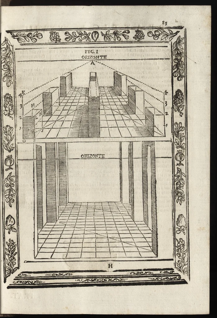 An illustration from Paradossi per pratticare la prospettiva senza saperla, fiori, per facilitare l'intelligenza, frutti, per non operare alla cieca. Cognitioni necessarie à pittori, scultori, architetti, ed à qualunque si diletta di disegno, 1683, leaf 96