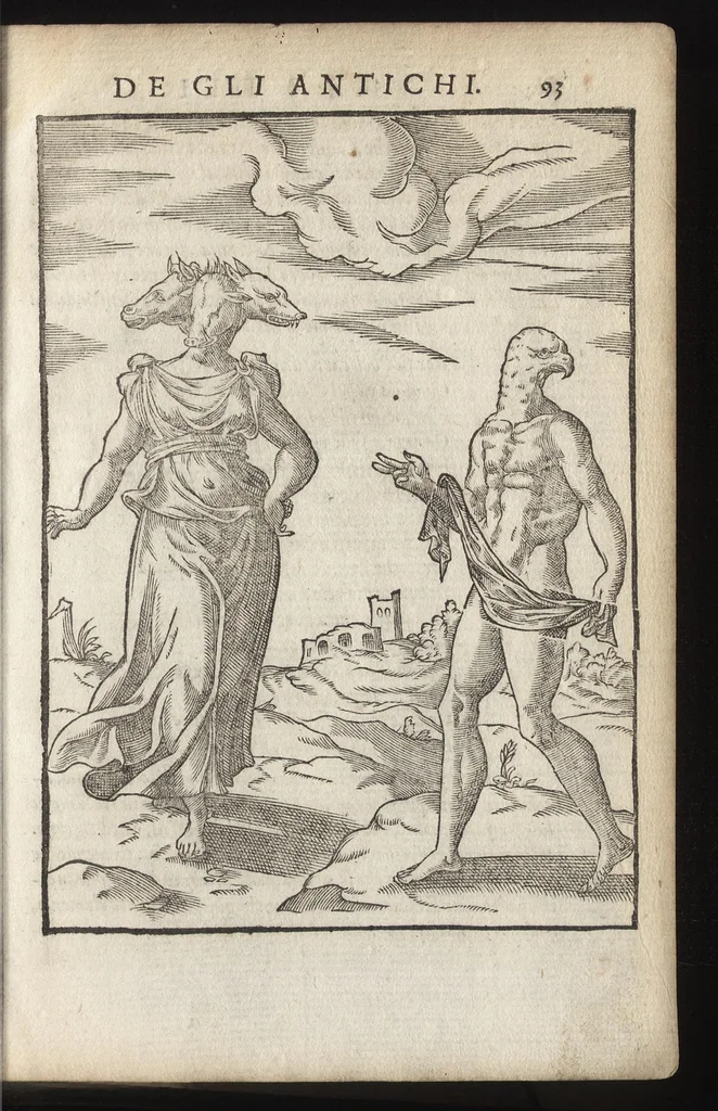 An illustration from Le imagini de i dei de gli antichi : nelle qvali si contengono gl'idoli, riti, ceremonie, & altre cose appartenenti alla religione de gli antichi, con la loro espositione & con bellissime & accomodate figure nouamente ristampate et con esserui citati i luoci de gli autori stessi di donde molte cose sono cauate con molta diligenza riuiste e ricorrette, 1581, leaf 154