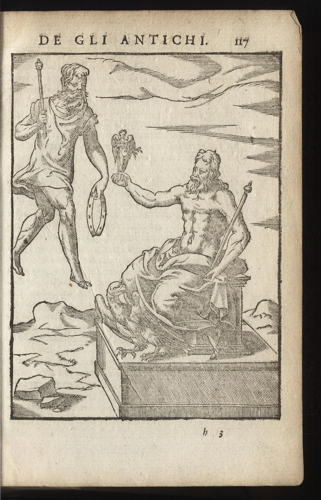 An illustration from Le imagini de i dei de gli antichi : nelle qvali si contengono gl'idoli, riti, ceremonie, & altre cose appartenenti alla religione de gli antichi, con la loro espositione & con bellissime & accomodate figure nouamente ristampate et con esserui citati i luoci de gli autori stessi di donde molte cose sono cauate con molta diligenza riuiste e ricorrette, 1581, leaf 178