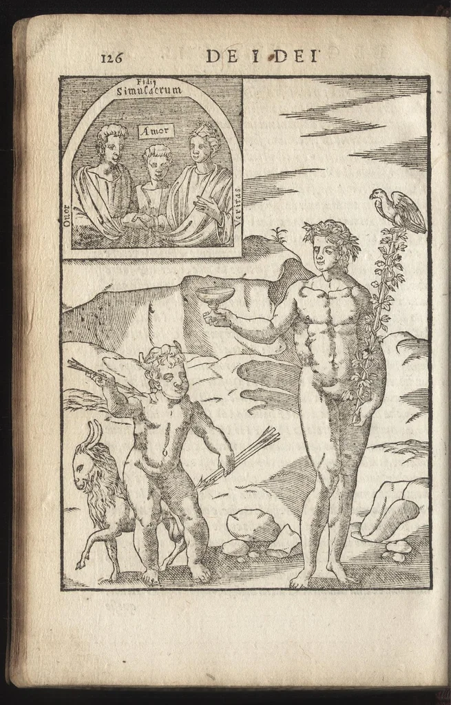An illustration from Le imagini de i dei de gli antichi : nelle qvali si contengono gl'idoli, riti, ceremonie, & altre cose appartenenti alla religione de gli antichi, con la loro espositione & con bellissime & accomodate figure nouamente ristampate et con esserui citati i luoci de gli autori stessi di donde molte cose sono cauate con molta diligenza riuiste e ricorrette, 1581, leaf 187
