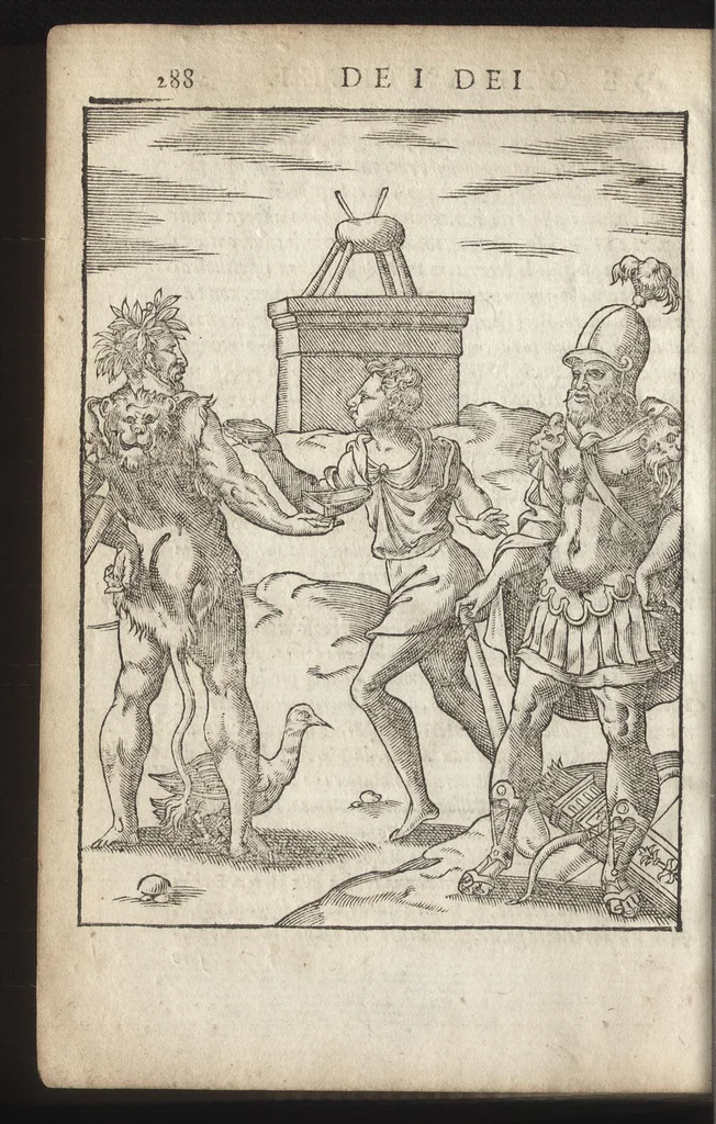 An illustration from Le imagini de i dei de gli antichi : nelle qvali si contengono gl'idoli, riti, ceremonie, & altre cose appartenenti alla religione de gli antichi, con la loro espositione & con bellissime & accomodate figure nouamente ristampate et con esserui citati i luoci de gli autori stessi di donde molte cose sono cauate con molta diligenza riuiste e ricorrette, 1581, leaf 351