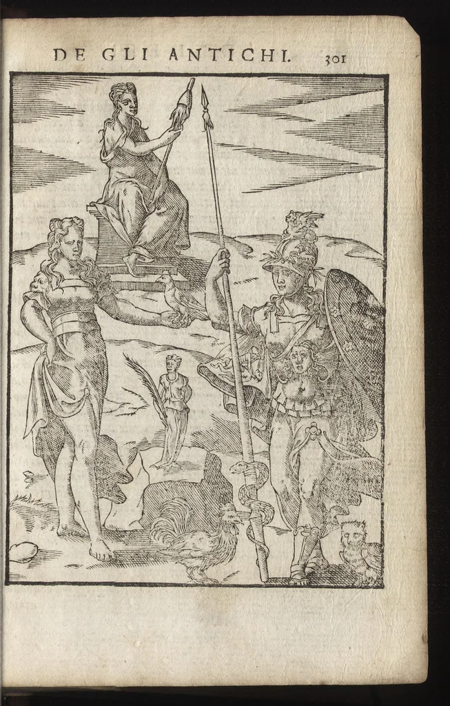 An illustration from Le imagini de i dei de gli antichi : nelle qvali si contengono gl'idoli, riti, ceremonie, & altre cose appartenenti alla religione de gli antichi, con la loro espositione & con bellissime & accomodate figure nouamente ristampate et con esserui citati i luoci de gli autori stessi di donde molte cose sono cauate con molta diligenza riuiste e ricorrette, 1581, leaf 364