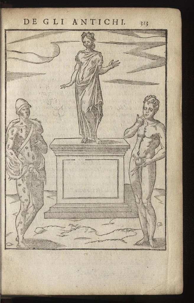 An illustration from Le imagini de i dei de gli antichi : nelle qvali si contengono gl'idoli, riti, ceremonie, & altre cose appartenenti alla religione de gli antichi, con la loro espositione & con bellissime & accomodate figure nouamente ristampate et con esserui citati i luoci de gli autori stessi di donde molte cose sono cauate con molta diligenza riuiste e ricorrette, 1581, leaf 376
