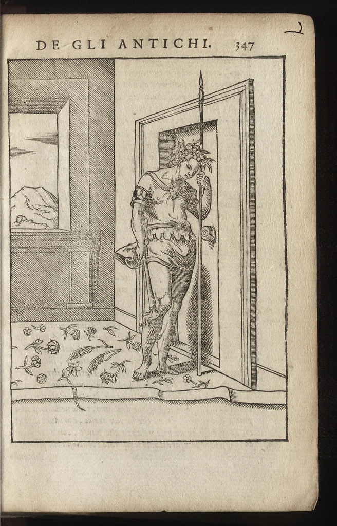 An illustration from Le imagini de i dei de gli antichi : nelle qvali si contengono gl'idoli, riti, ceremonie, & altre cose appartenenti alla religione de gli antichi, con la loro espositione & con bellissime & accomodate figure nouamente ristampate et con esserui citati i luoci de gli autori stessi di donde molte cose sono cauate con molta diligenza riuiste e ricorrette, 1581, leaf 410