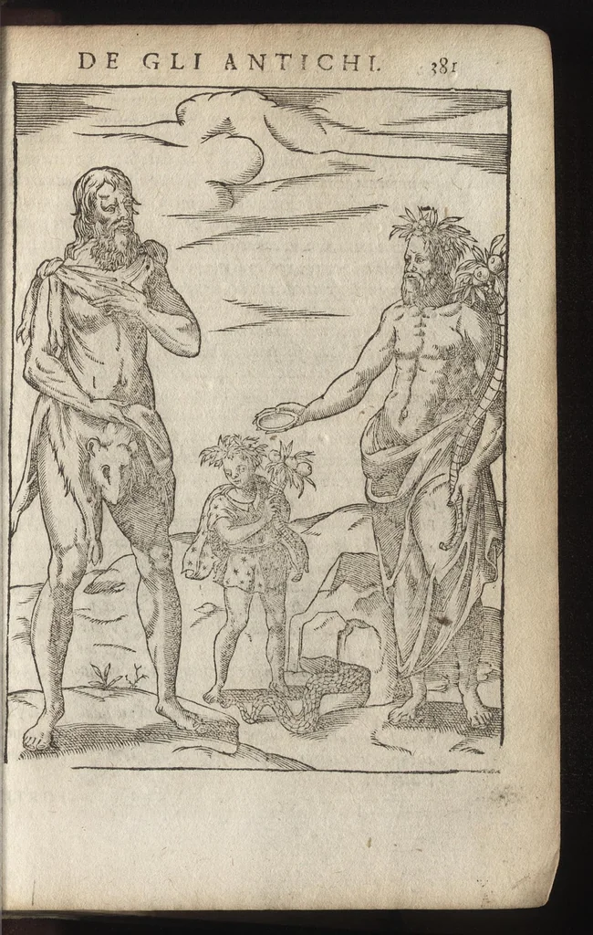 An illustration from Le imagini de i dei de gli antichi : nelle qvali si contengono gl'idoli, riti, ceremonie, & altre cose appartenenti alla religione de gli antichi, con la loro espositione & con bellissime & accomodate figure nouamente ristampate et con esserui citati i luoci de gli autori stessi di donde molte cose sono cauate con molta diligenza riuiste e ricorrette, 1581, leaf 444