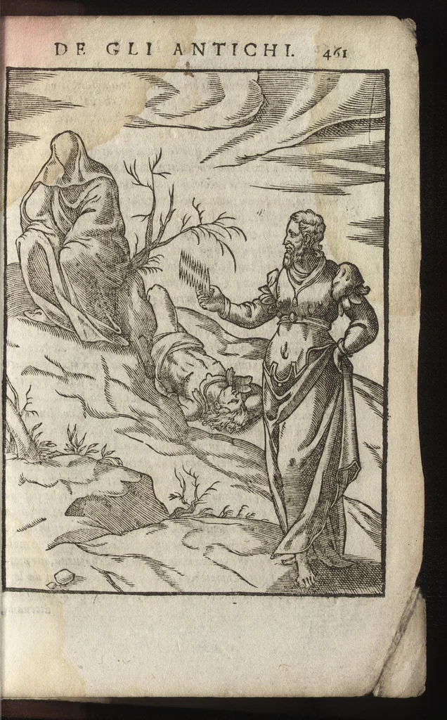 An illustration from Le imagini de i dei de gli antichi : nelle qvali si contengono gl'idoli, riti, ceremonie, & altre cose appartenenti alla religione de gli antichi, con la loro espositione & con bellissime & accomodate figure nouamente ristampate et con esserui citati i luoci de gli autori stessi di donde molte cose sono cauate con molta diligenza riuiste e ricorrette, 1581, leaf 524