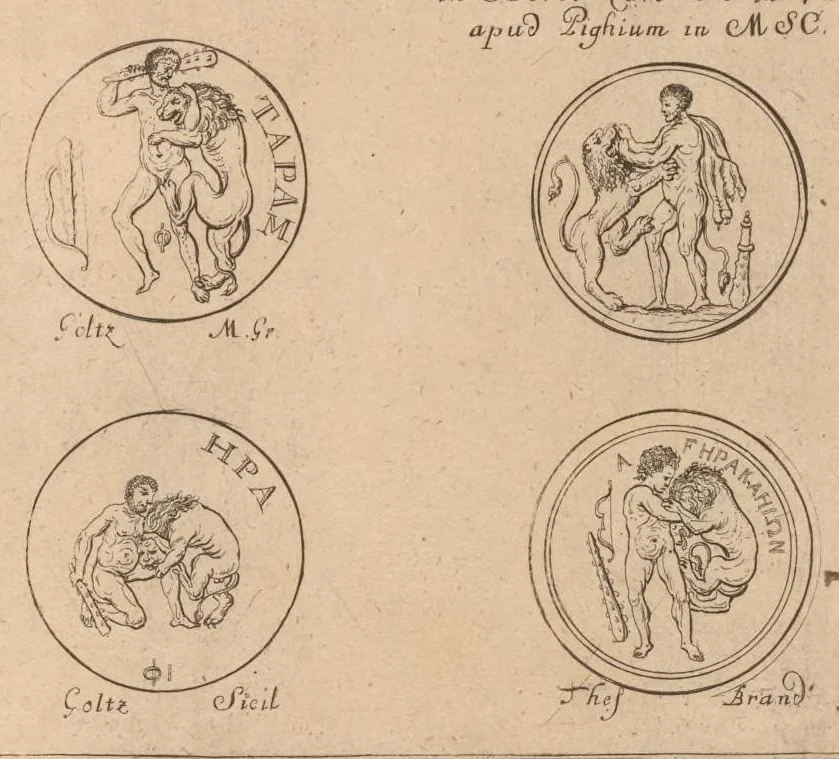 An illustration from Hercvles Ethnicorvm ex variis antiqvitatvm reliqviis delineatvs : additis in fine modernis qvibvsdam ejusdem argumenti pictvris, 1705, leaf 14