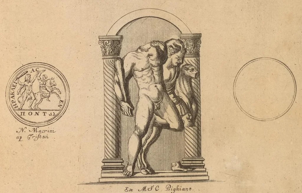 An illustration from Hercvles Ethnicorvm ex variis antiqvitatvm reliqviis delineatvs : additis in fine modernis qvibvsdam ejusdem argumenti pictvris, 1705, leaf 24