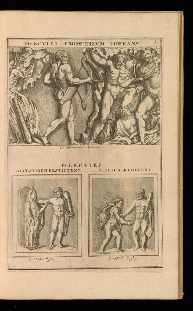 An illustration from Hercvles Ethnicorvm ex variis antiqvitatvm reliqviis delineatvs : additis in fine modernis qvibvsdam ejusdem argumenti pictvris, 1705, leaf 32