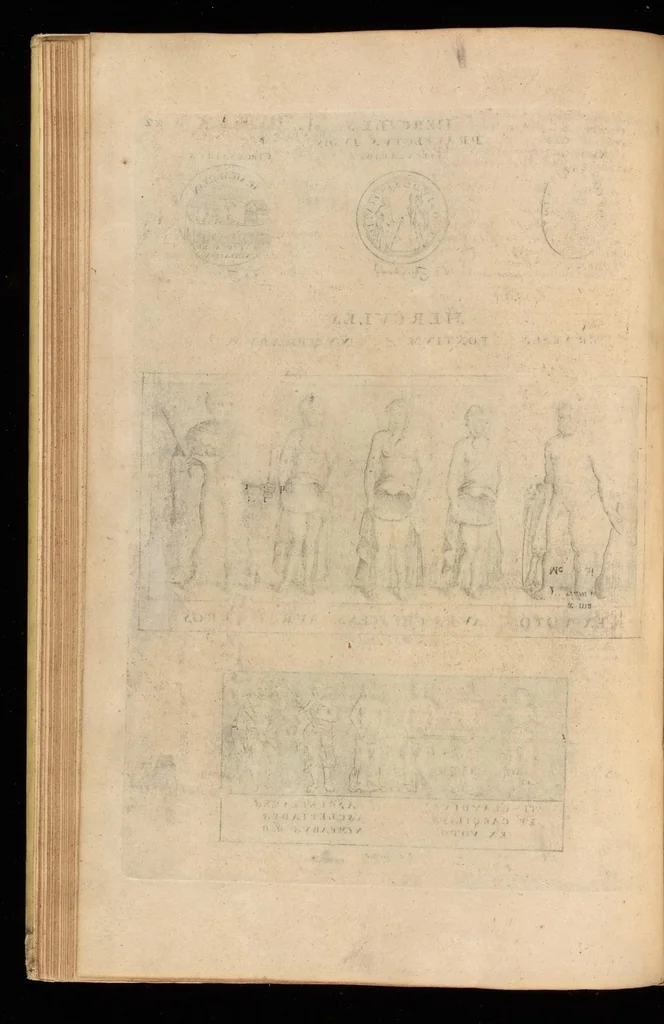 An illustration from Hercvles Ethnicorvm ex variis antiqvitatvm reliqviis delineatvs : additis in fine modernis qvibvsdam ejusdem argumenti pictvris, 1705, leaf 47