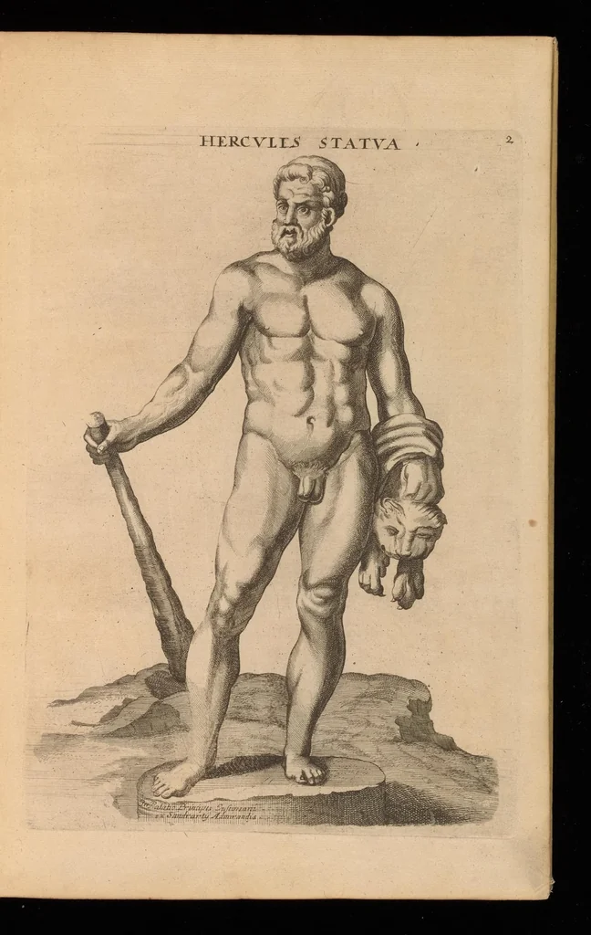 An illustration from Hercvles Ethnicorvm ex variis antiqvitatvm reliqviis delineatvs : additis in fine modernis qvibvsdam ejusdem argumenti pictvris, 1705, leaf 6