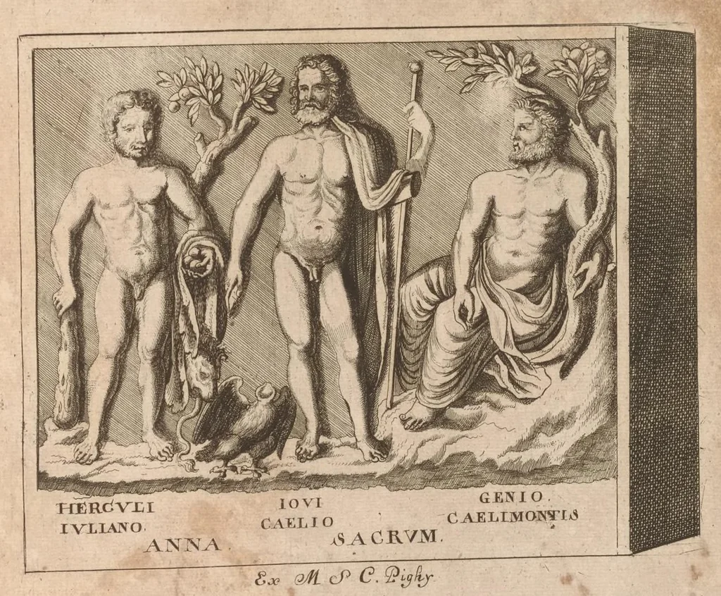 An illustration from Hercvles Ethnicorvm ex variis antiqvitatvm reliqviis delineatvs : additis in fine modernis qvibvsdam ejusdem argumenti pictvris, 1705, leaf 60