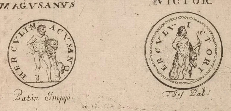 An illustration from Hercvles Ethnicorvm ex variis antiqvitatvm reliqviis delineatvs : additis in fine modernis qvibvsdam ejusdem argumenti pictvris, 1705, leaf 60