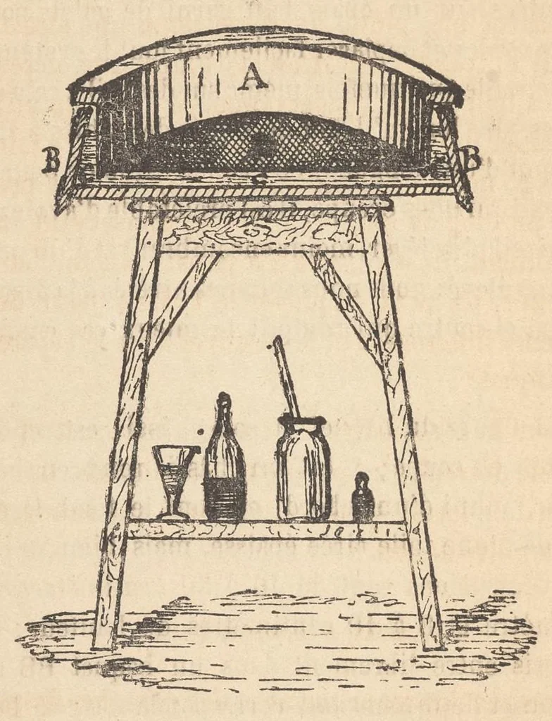 An illustration from Méthode pratique d'impression des tissus en couleurs : mates, dorées, argentées, bronzées, veloutées et perlées : applicable aus étoffes reteintes, aux tissus en pièces, aus rubans, aux peaux, toiles cirées, moleskines, aux papiers de fantaisie, à la chapellerie, aux cachets et marques de fabrique, etc, 1873, leaf 15