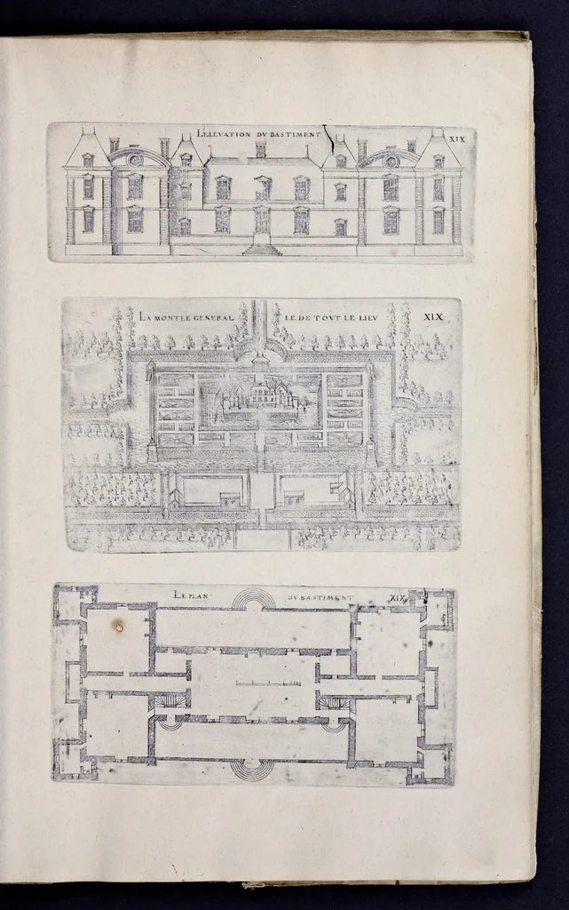 An illustration from Liure d'architecture de Iacques Androuet, du Cerceau : auquel sont contenues diuerses ordonnances de plants et éleuations de bastiment pour seigneurs, gentilshommes, & autres ... : tres-vtile et necessaire a ceux qui veulent bastir, à ce qu'ils soient instruits, & cognoissent les frais & la despense qu'il y conuient faire, 1615, leaf 108