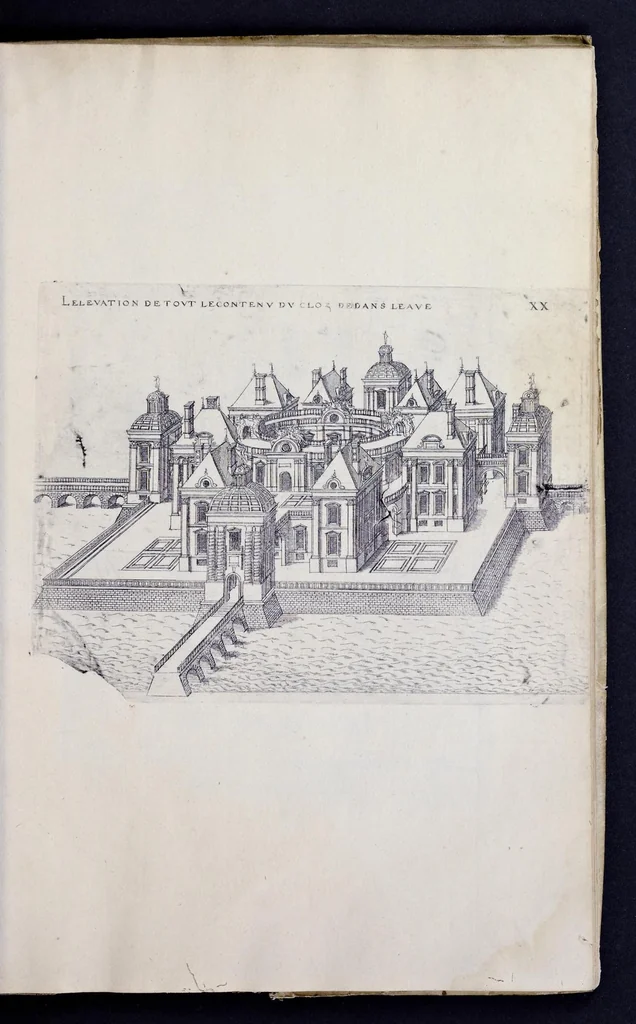 An illustration from Liure d'architecture de Iacques Androuet, du Cerceau : auquel sont contenues diuerses ordonnances de plants et éleuations de bastiment pour seigneurs, gentilshommes, & autres ... : tres-vtile et necessaire a ceux qui veulent bastir, à ce qu'ils soient instruits, & cognoissent les frais & la despense qu'il y conuient faire, 1615, leaf 110