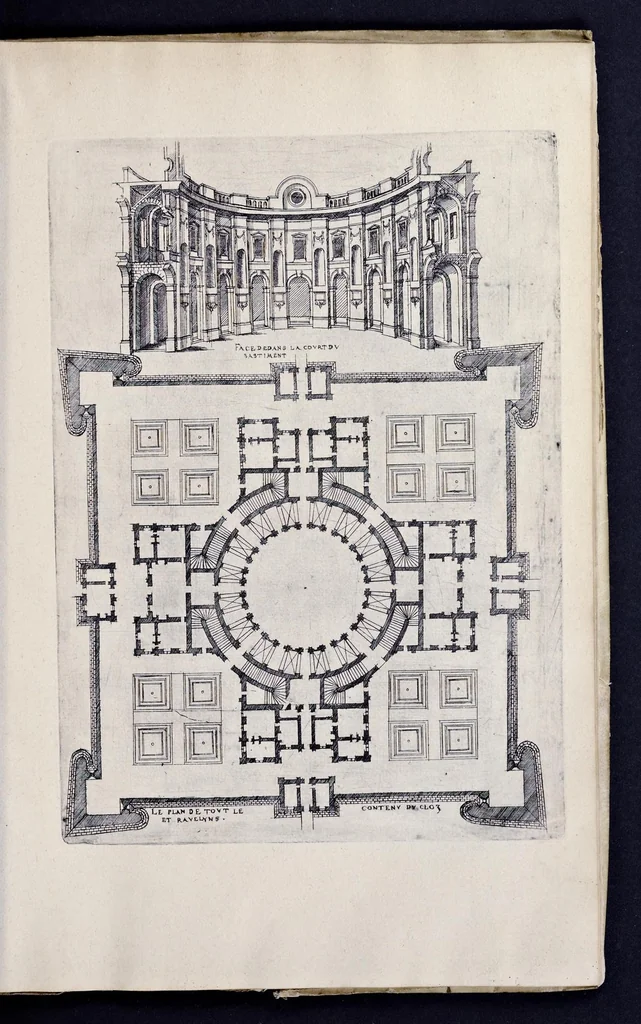 An illustration from Liure d'architecture de Iacques Androuet, du Cerceau : auquel sont contenues diuerses ordonnances de plants et éleuations de bastiment pour seigneurs, gentilshommes, & autres ... : tres-vtile et necessaire a ceux qui veulent bastir, à ce qu'ils soient instruits, & cognoissent les frais & la despense qu'il y conuient faire, 1615, leaf 130