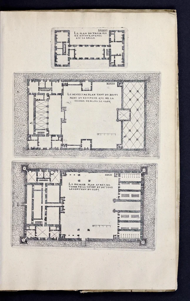 An illustration from Liure d'architecture de Iacques Androuet, du Cerceau : auquel sont contenues diuerses ordonnances de plants et éleuations de bastiment pour seigneurs, gentilshommes, & autres ... : tres-vtile et necessaire a ceux qui veulent bastir, à ce qu'ils soient instruits, & cognoissent les frais & la despense qu'il y conuient faire, 1615, leaf 138