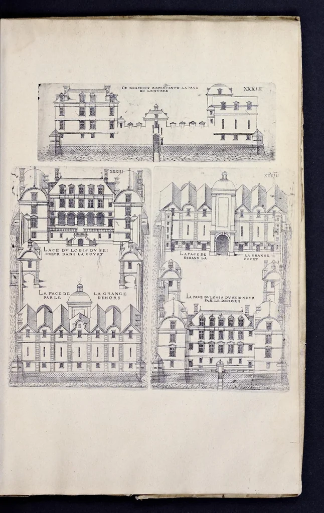 An illustration from Liure d'architecture de Iacques Androuet, du Cerceau : auquel sont contenues diuerses ordonnances de plants et éleuations de bastiment pour seigneurs, gentilshommes, & autres ... : tres-vtile et necessaire a ceux qui veulent bastir, à ce qu'ils soient instruits, & cognoissent les frais & la despense qu'il y conuient faire, 1615, leaf 140